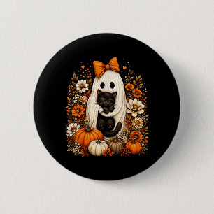 Halloween-Geist mit schwarzer Katze und Kürbis-Blu Button
