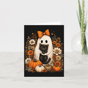Halloween-Geist mit schwarzer Katze und Kürbis-Blu Karte