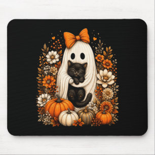 Halloween-Geist mit schwarzer Katze und Kürbis-Blu Mousepad