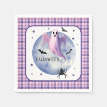 HALLOWEEN Geist mit Spinne lila Gingham-Muster