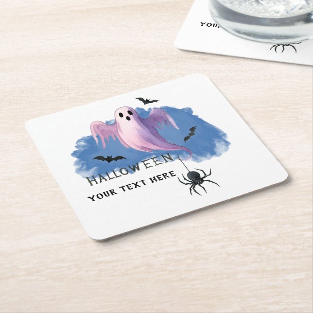 HALLOWEEN-Geist mit Spinne Rechteckiger Pappuntersetzer (angewinkelt)