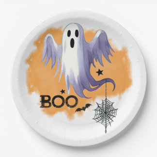 HALLOWEEN Geist mit Spinnennetz Pappteller
