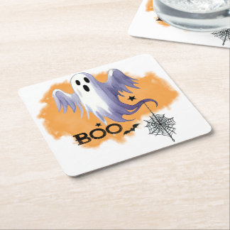 HALLOWEEN Geist mit Spinnennetz Rechteckiger Pappuntersetzer