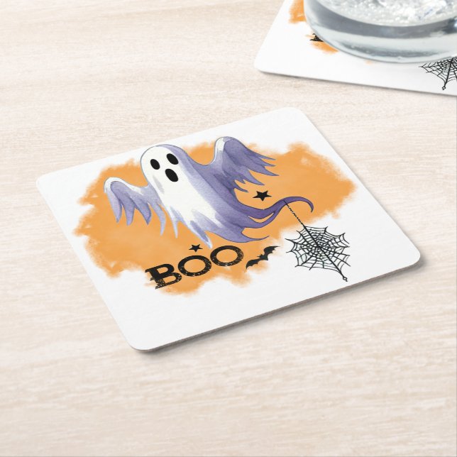 HALLOWEEN Geist mit Spinnennetz Rechteckiger Pappuntersetzer (angewinkelt)