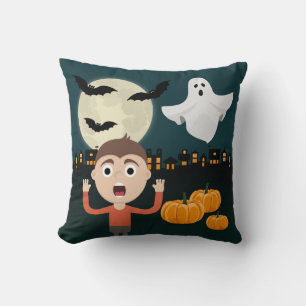 Halloween-Geist-Mond-Fledermäuse-Illustrationskiss Kissen