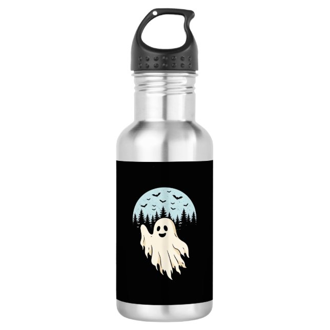 Halloween-Geist-Mond-Wald-Design_1 Edelstahlflasche (Vorderseite)