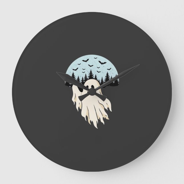 Halloween-Geist-Mond-Wald-Design_1 Große Wanduhr (Vorderseite)