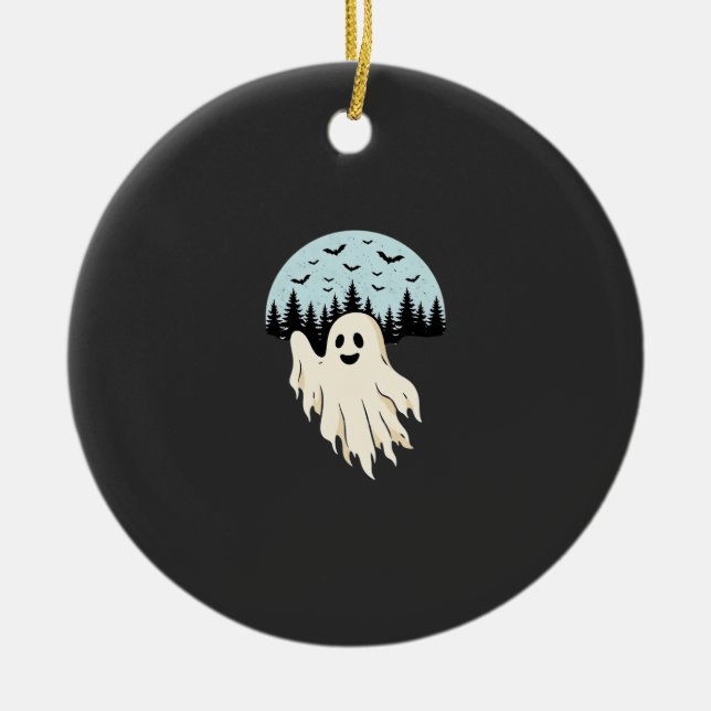 Halloween-Geist-Mond-Wald-Design_1 Keramik Ornament (Vorne)