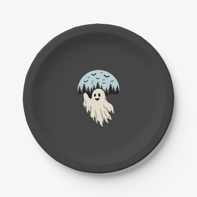 Halloween-Geist-Mond-Wald-Design_1 Pappteller (Vorderseite)