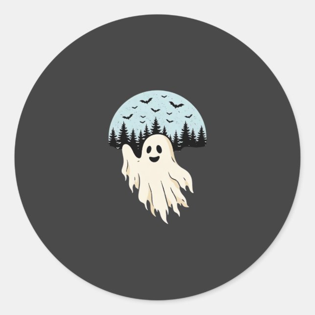 Halloween-Geist-Mond-Wald-Design_1 Runder Aufkleber (Vorderseite)
