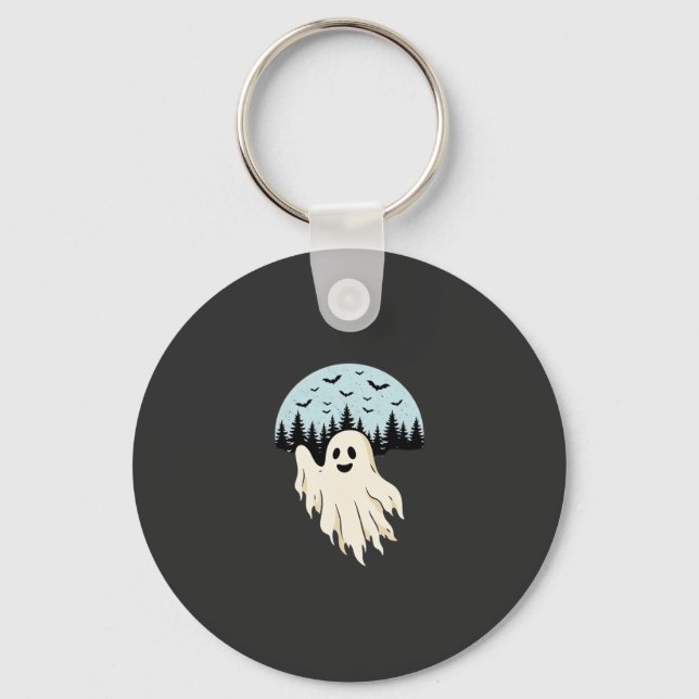 Halloween-Geist-Mond-Wald-Design_1 Schlüsselanhänger (Vorderseite)
