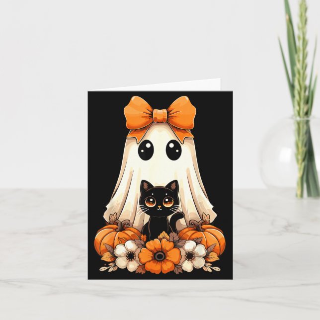 Halloween-Geist schwarze Katze Groovy Karte (Vorderseite)