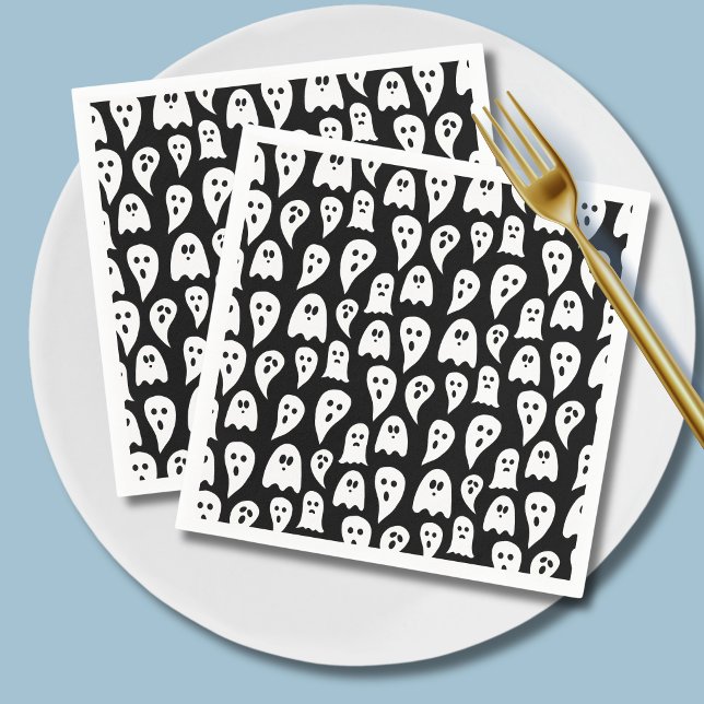 Halloween-Geist Serviette (Black and white ghost pattern Halloween paper napkins)