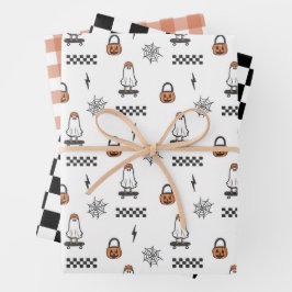 Halloween-Geist-Skateboard-Papierbögen Geschenkpapier Set