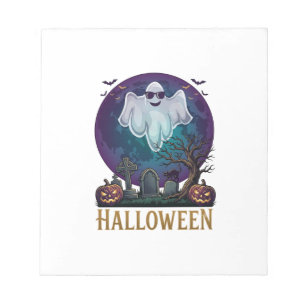 Halloween-Geist-Sonnenbrille Lila Mond Friedhof_1 Notizblock