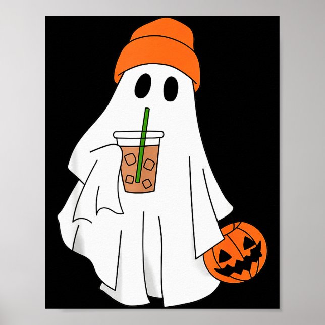 Halloween-Geist trinkt Kaffee Geist-Eiskaffee M Poster (Vorne)