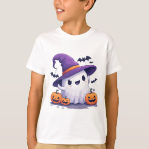 Halloween-Geist umgeben von Kürbissen und Fledermä T-Shirt