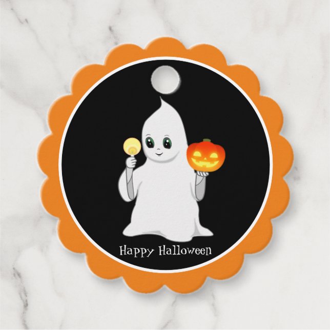 Halloween Geist und Kürbis auf schwarz Geschenkanhänger (Vorderseite)