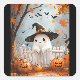 Halloween-Geist und Kürbis Quadratischer Aufkleber