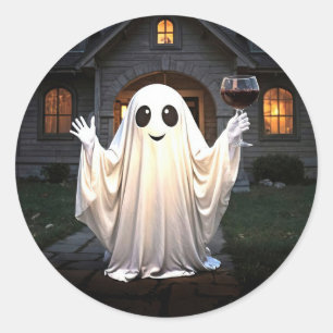 Halloween-Geist und Wein  Runder Aufkleber