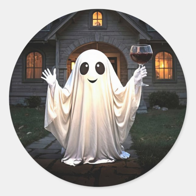 Halloween-Geist und Wein  Runder Aufkleber (Vorderseite)