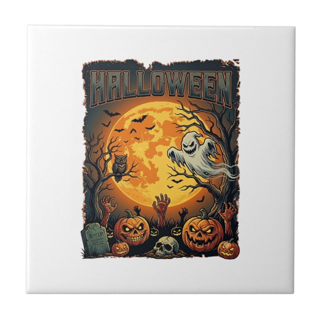 Halloween Geist Vollmond Jack Lanterns Zombie Han Fliese (Vorderseite)
