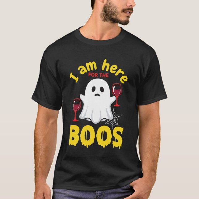 Halloween-Geist-Wein-Boos-Design T-Shirt (Vorderseite)