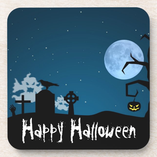 Halloween-Geister auf dem Friedhof Getränkeuntersetzer (Vorderseite)