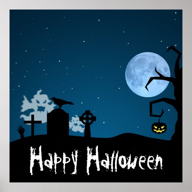 Halloween-Geister auf dem Friedhof Poster (Vorne)