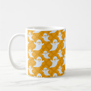Halloween-Geister auf orange kariertem Hintergrund Kaffeetasse