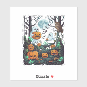 Halloween-Geister Gruselige Kürbisse Eule Vollmond Aufkleber