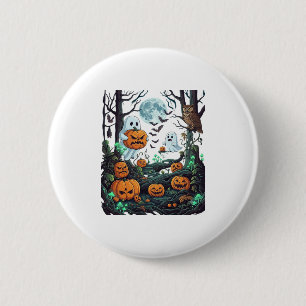 Halloween-Geister Gruselige Kürbisse Eule Vollmond Button