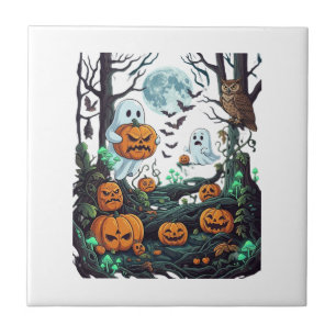 Halloween-Geister Gruselige Kürbisse Eule Vollmond Fliese