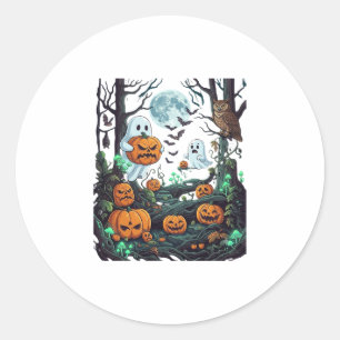 Halloween-Geister Gruselige Kürbisse Eule Vollmond Runder Aufkleber