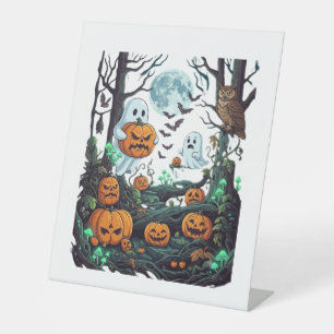 Halloween-Geister Gruselige Kürbisse Eule Vollmond Sockelschild