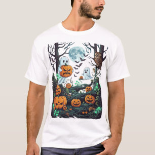 Halloween-Geister Gruselige Kürbisse Eule Vollmond T-Shirt