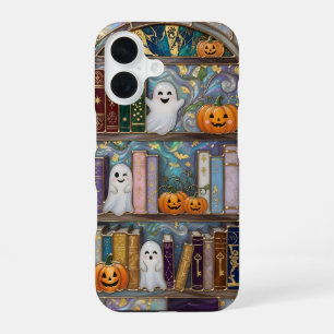 Halloween-Geister-Handyhülle Kürbis Bücherregal Sü iPhone 16 Hülle