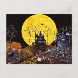 Halloween, Geister, Kirche, Grabsteine, Hexe Postkarte