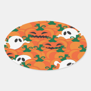 Halloween-Geister Kürbis-Plantage Ovaler Aufkleber