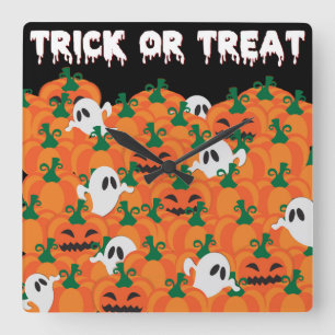 Halloween-Geister Kürbis-Plantage Quadratische Wanduhr
