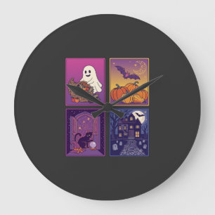 Halloween-Geister-Kürbisse Schwarze Katze Spukhaus Große Wanduhr