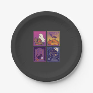 Halloween-Geister-Kürbisse Schwarze Katze Spukhaus Pappteller