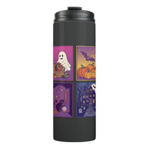 Halloween-Geister-Kürbisse Schwarze Katze Spukhaus Thermosbecher