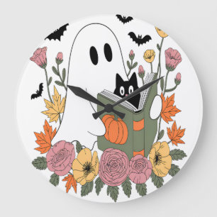 Halloween-Geister-Lesebuch Katze Große Wanduhr