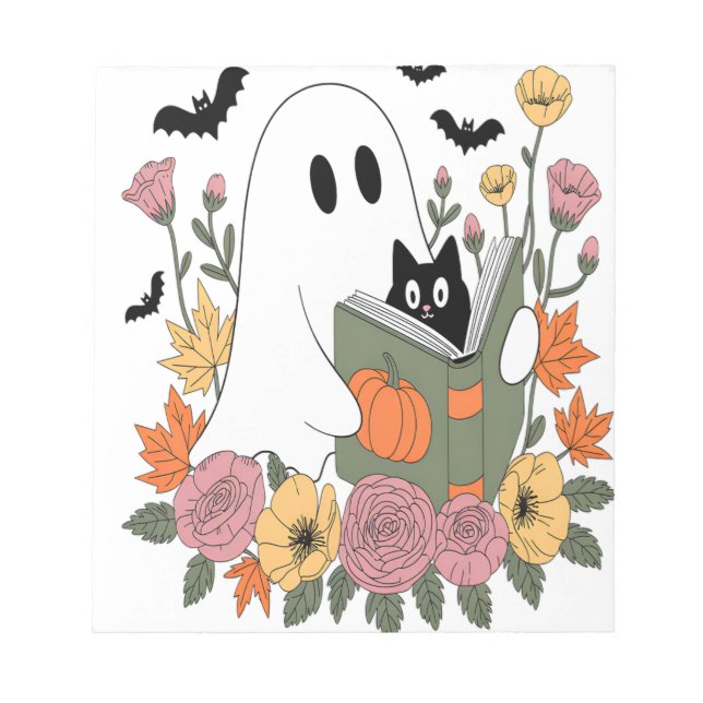Halloween-Geister-Lesebuch Katze Notizblock (Vorderseite)