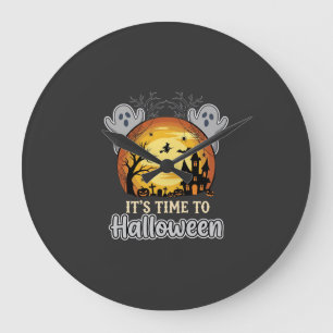 Halloween Geister Mond Gräber und Friedhof Vektor Große Wanduhr