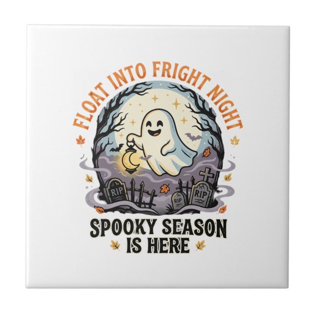 Halloween-Geister-Mond-Parade Fliese (Vorderseite)