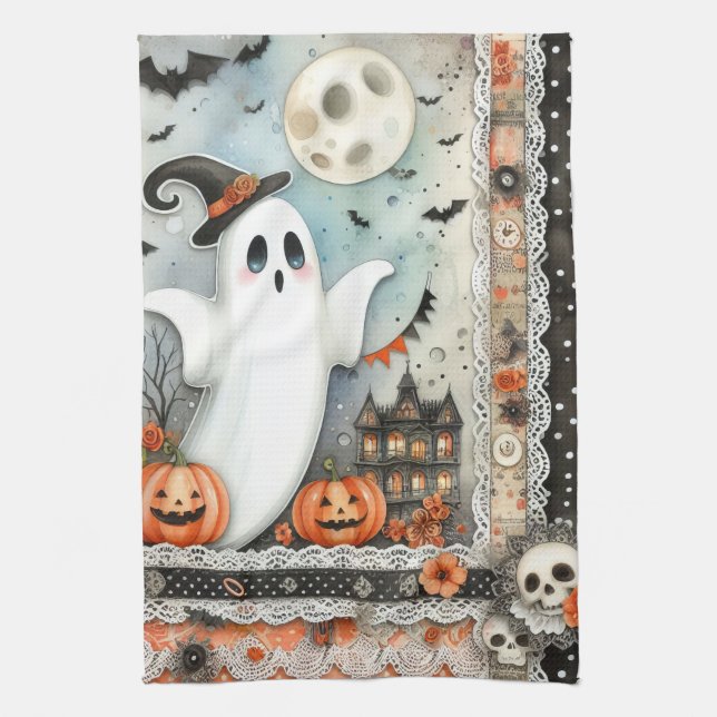 Halloween-Geister-Patchwork Geschirrtuch (Vertikal)