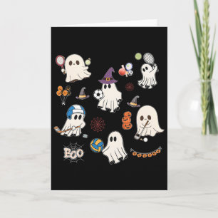 Halloween-Geister spielen Fußball Tennis Hockey Vo Karte