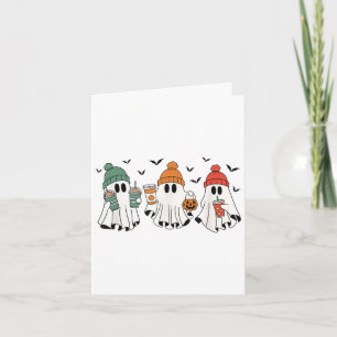 Halloween Geister trinken Kaffee Herbstfarben _1 Karte